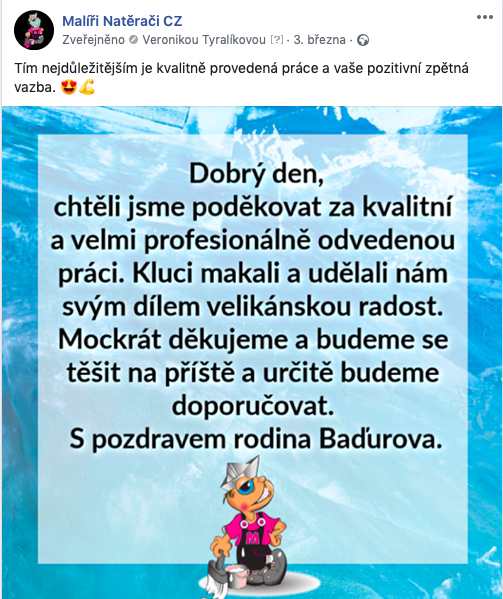 Reference na Facebooku Malíři Natěrači CZ